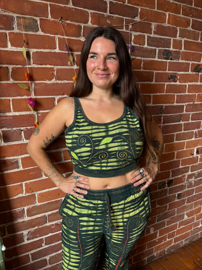 100% Cotton Green Forest Tie Dye Crop Bralette Top -Fair Trade Made