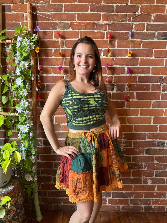 100% Cotton Green Forest Tie Dye Crop Bralette Top -Fair Trade Made