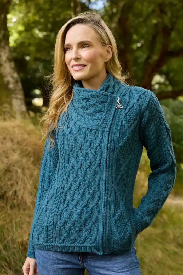 100% Merino Wool Side Zip Aran Cardigan – Bermuda