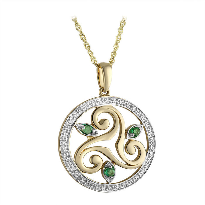 Solvar 14k White Yellow Gold Diamond Emerald Spiral Pendant s46787