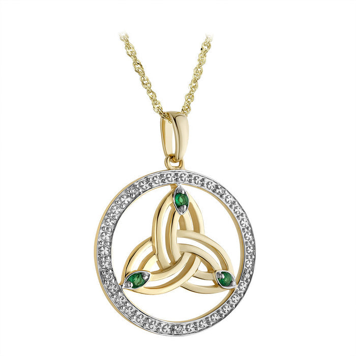 Solvar 14k White Yellow Gold Diamond Emerald Trinity Pendant s46786