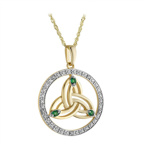 Solvar 14k White Yellow Gold Diamond Emerald Trinity Pendant s46786
