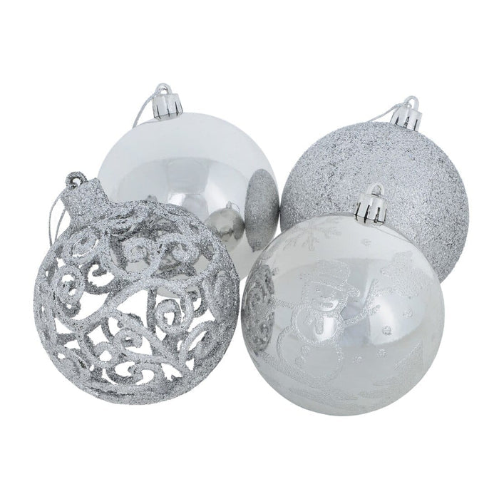 24pk Mixed Metallic Christmas Tree Baubles Bumper Set 8cm Silver