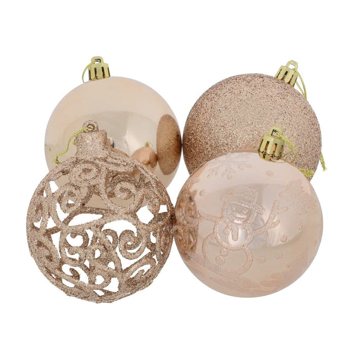 24pk Mixed Metallic Christmas Tree Baubles Bumper Set 8cm Rose Gold