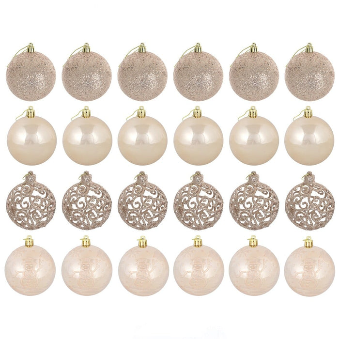 24pk Mixed Metallic Christmas Tree Baubles Bumper Set 8cm