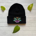Night Moon Moth Embroidered Beanie Hat-Final Sale