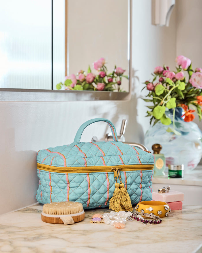 Aegean Stripe Quilted Cotton Toiletry Case