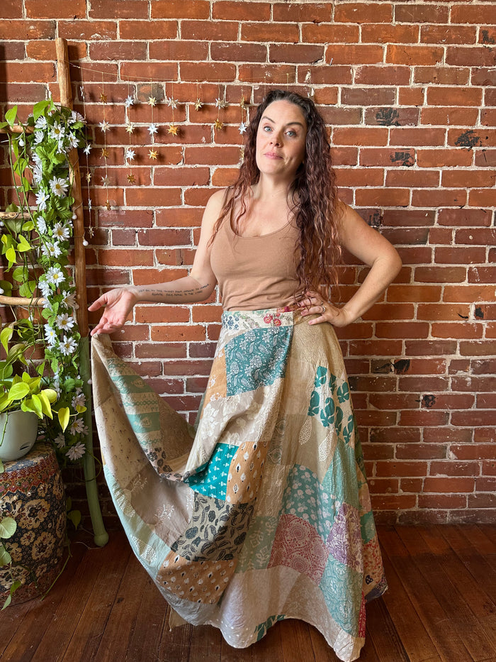 Afternoon Tea 100% Cotton Upcycled Patchwork Wrap Skirt Available in plus size too
