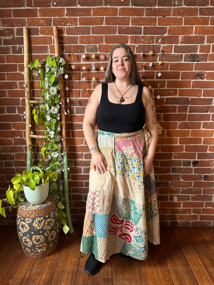 Afternoon Tea 100% Cotton Upcycled Patchwork Wrap Skirt Available in plus size too