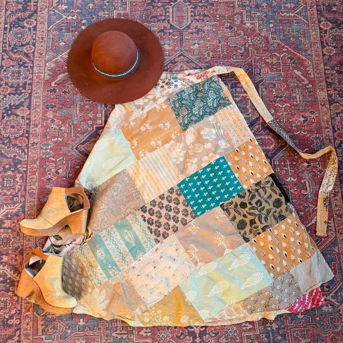 Afternoon Tea 100% Cotton Upcycled Patchwork Wrap Skirt Available in plus size too