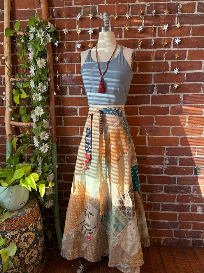 Afternoon Tea 100% Cotton Upcycled Patchwork Wrap Skirt Available in plus size too