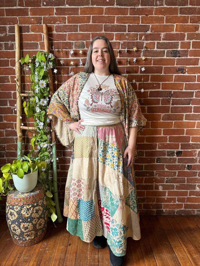 Afternoon Tea 100% Cotton Upcycled Patchwork Wrap Skirt Available in plus size too