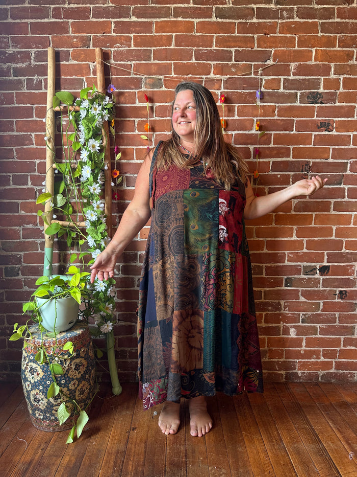 Afternoon Tea Earthy Patchwork Dress-Fair Trade Made-Final Sale