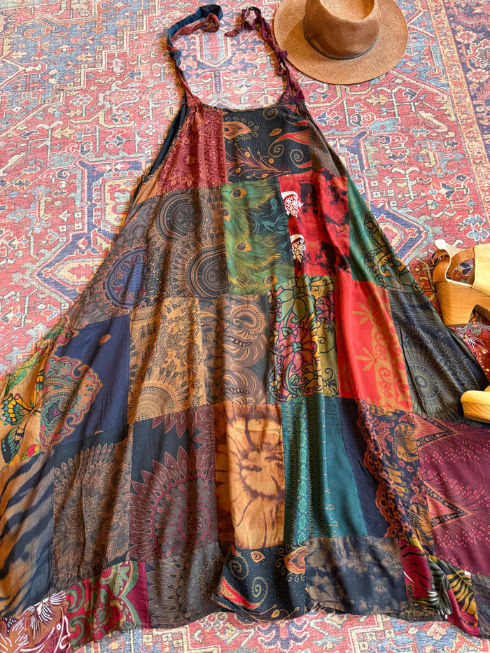 Afternoon Tea Earthy Patchwork Dress-Fair Trade Made-Final Sale