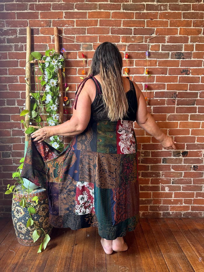 Afternoon Tea Earthy Patchwork Dress-Fair Trade Made-Final Sale