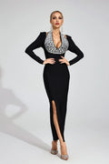 Aloura Black Sequin Halter Slit Midi Dress