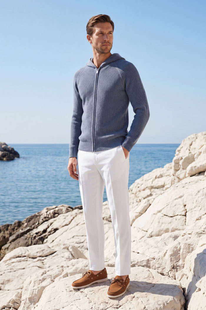 Amalfi Merino Hooded Sweater Light Blue