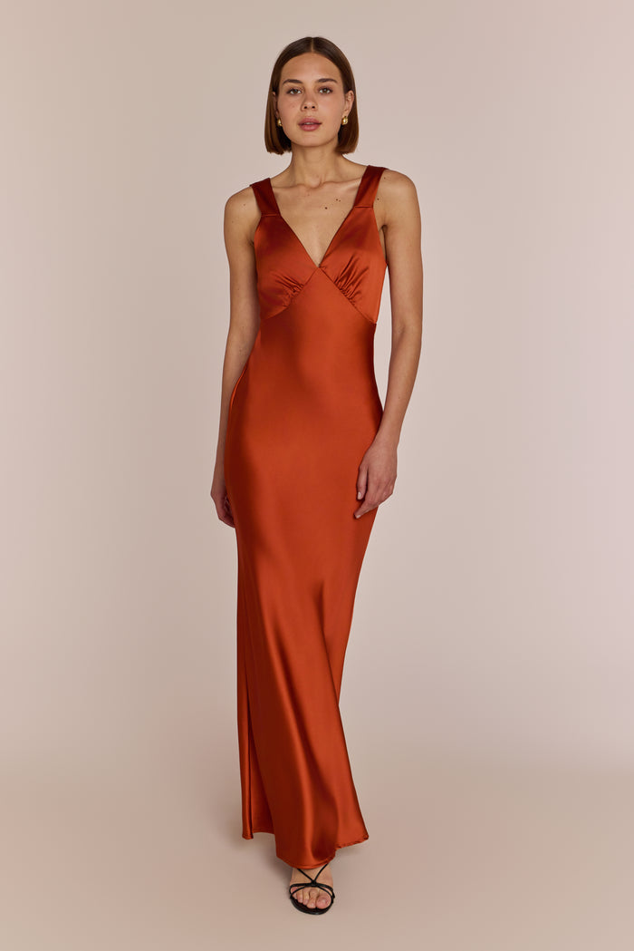 Amelia burnt orange dress front view