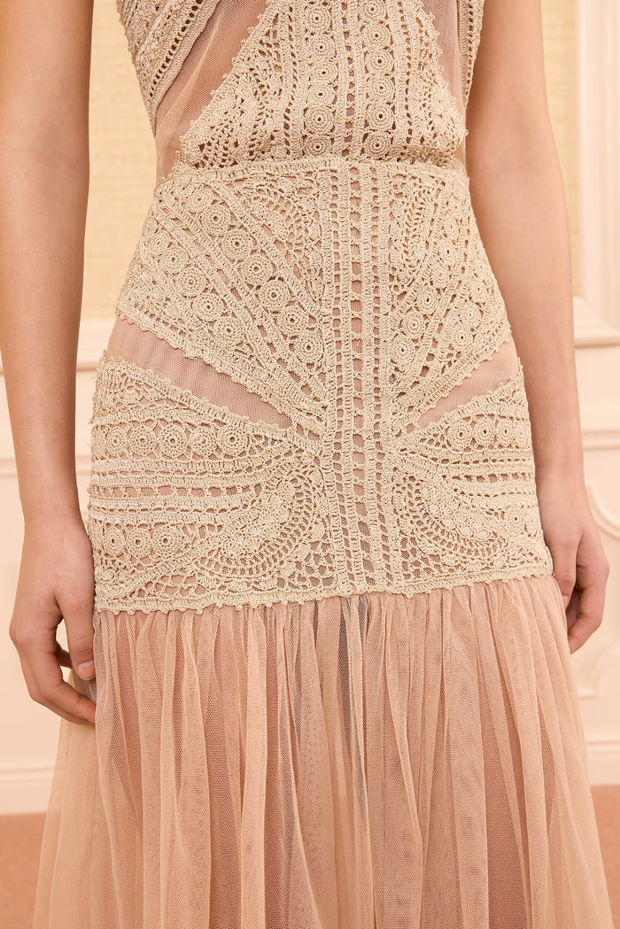 Araminta Crochet & Tulle Skirt - Sandstone