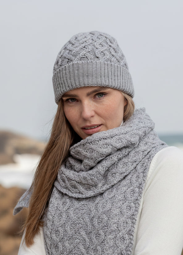 Aran Crafts Super Soft Heart Design Hat - Grey