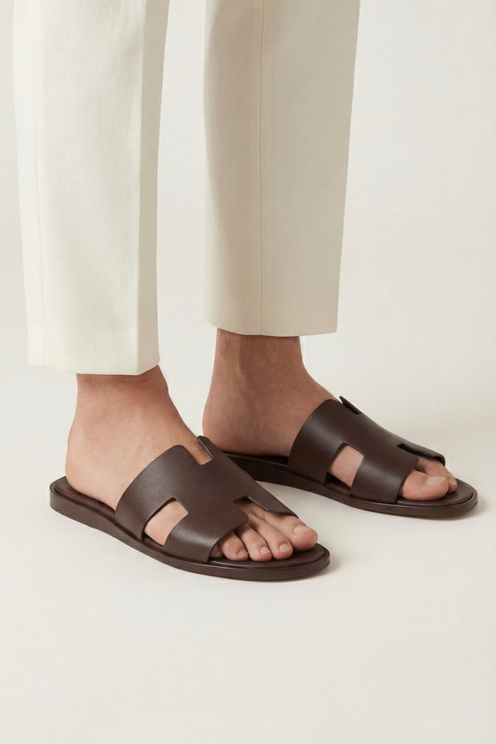 Arezzo Leather Sandal Dark Brown