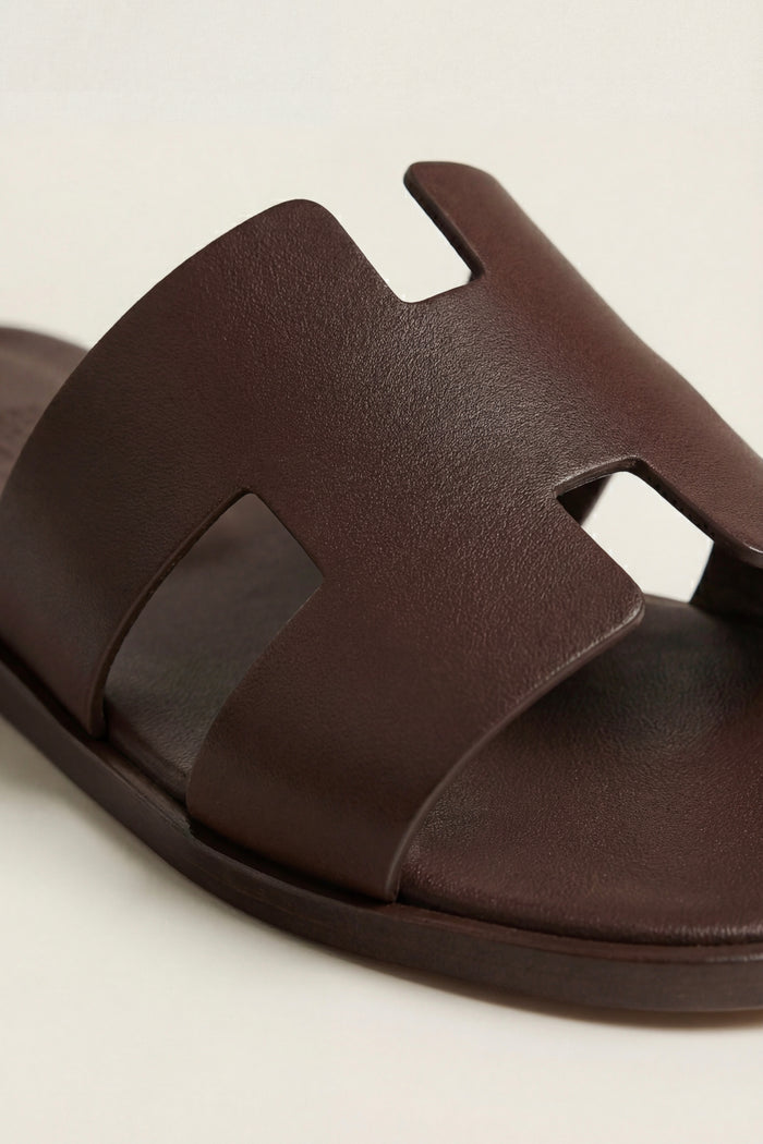 Arezzo Leather Sandal Dark Brown