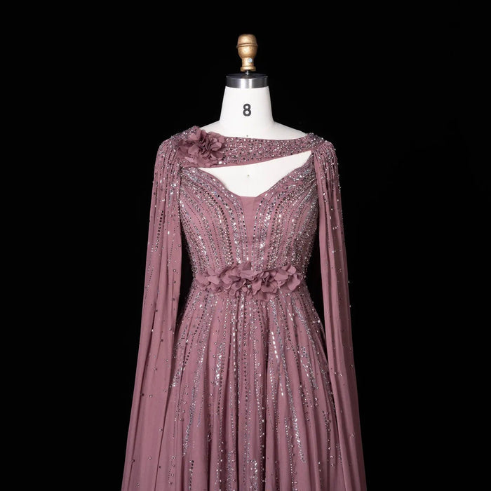 Beaded Cape Sleeve A-Line Prom Evening Dress SS052