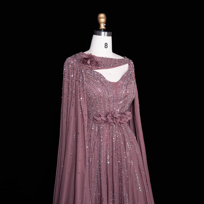 Beaded Cape Sleeve A-Line Prom Evening Dress SS052