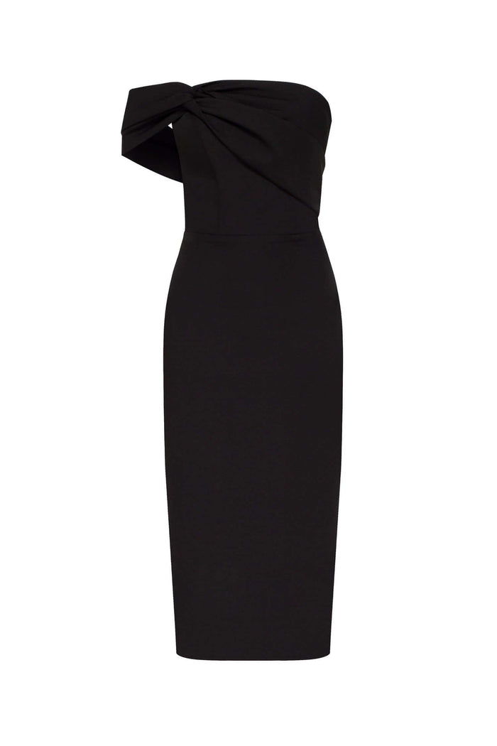 Black Classy midi dress with open neckline - Milla