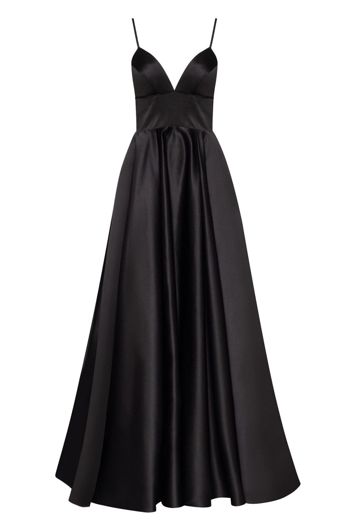Black Spaghetti strap ball dress with open back - Milla