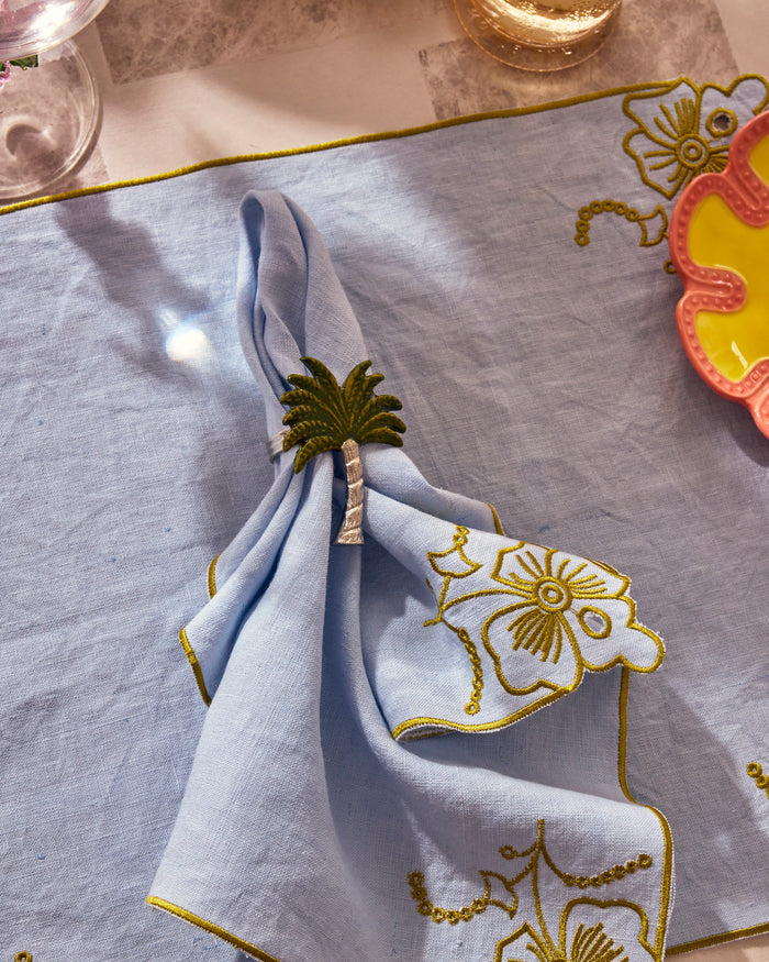 Blue Tuscan Embroidered 4P Napkin Set