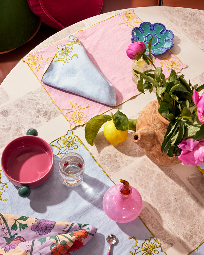 Blue Tuscan Embroidered 4P Napkin Set