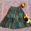 Boho Festival Patchwork Spin Skirt -Earthy Green with Plus Sizes! -Fair Trade Made