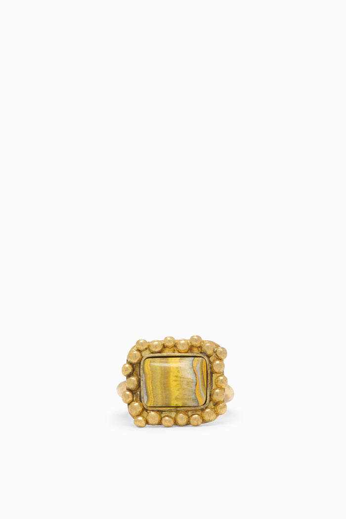 Bumblebee Jasper Polished Brass Framed Ring - Front View | Ulla Johnson