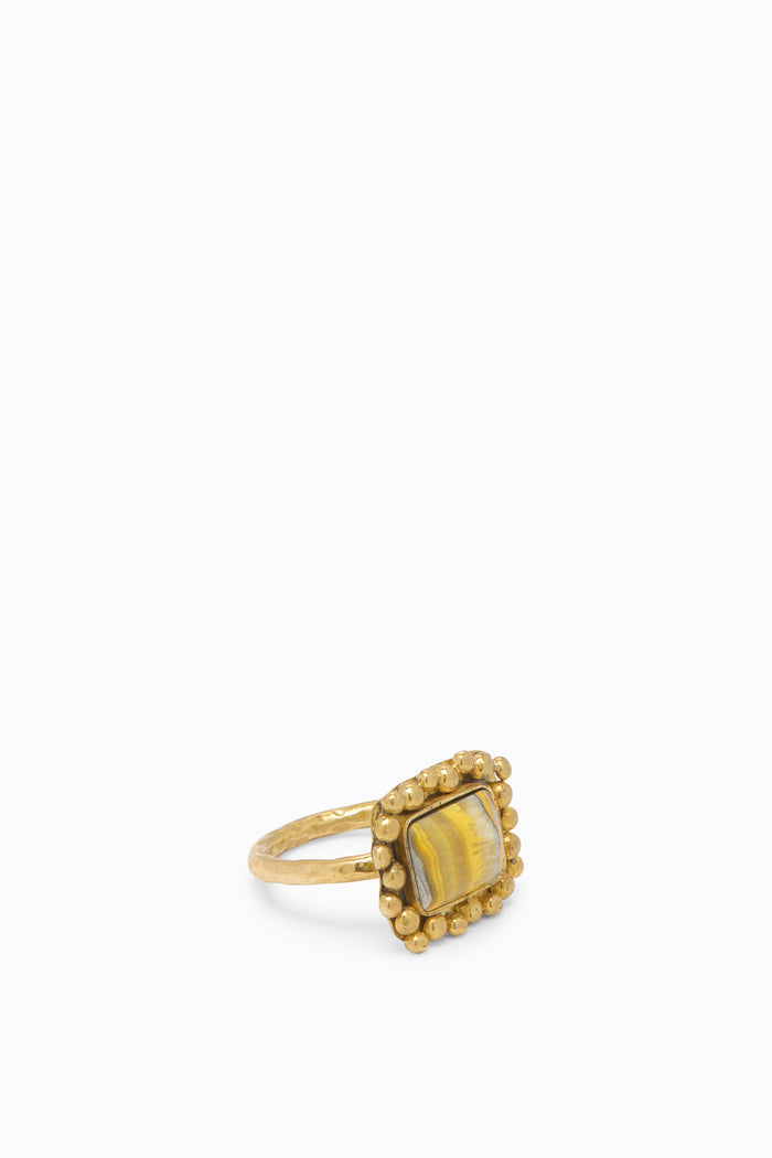 Bumblebee Jasper Brass Beaded Framed Ring - Angled Side View | Ulla Johnson