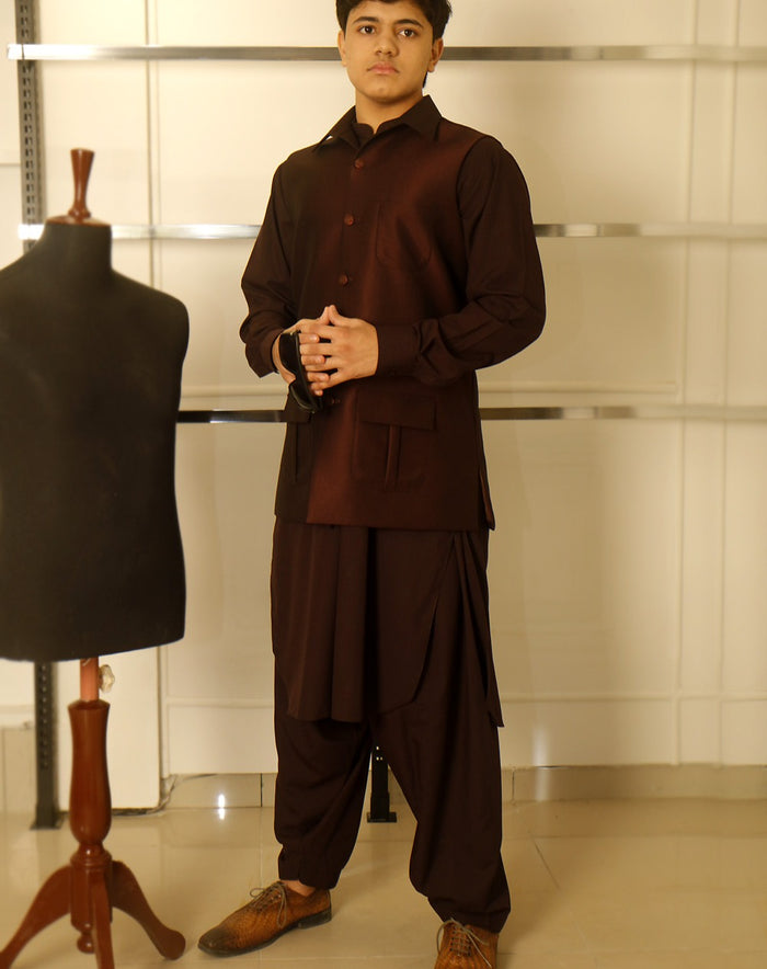 Burgundy Waistcoat With that combines refined style with Shalwar Kameez
