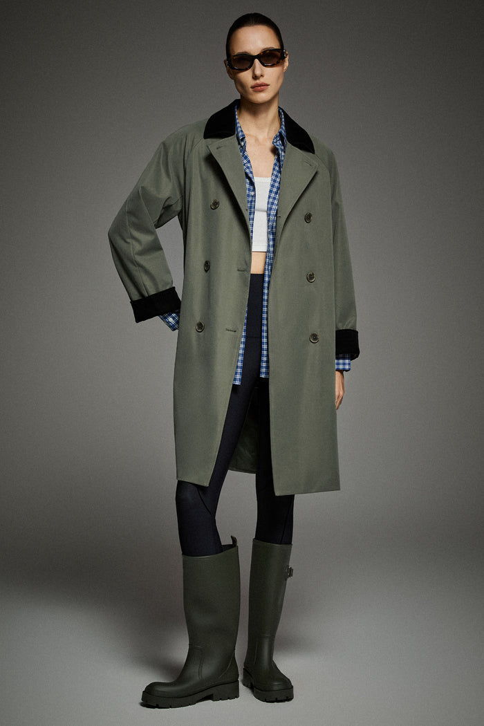 Casual Oversized Trench Coat Orolay #color_green