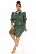 Celina Olive Leather Dress