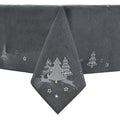 Christmas Tree Tablecloths Napkins Grey Fabric Embroidered 52 x 70"