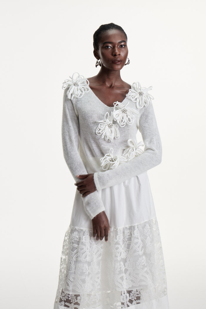 Christophe Flower Plunge Knit Top