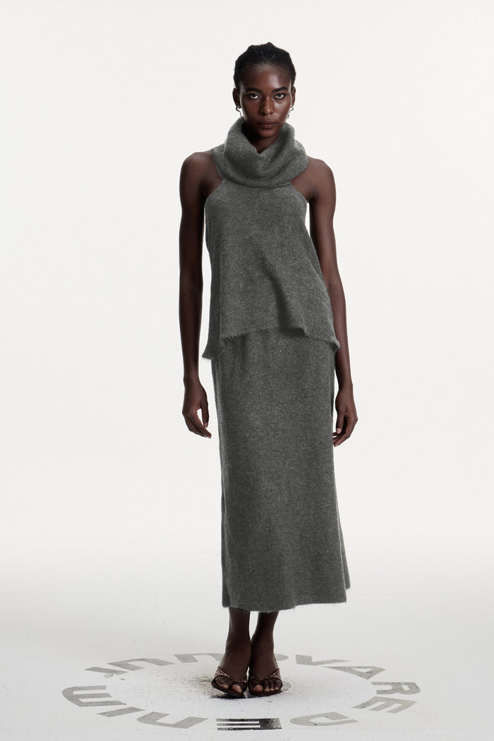 Christopher Cowl Neck Split Knit Skirt Set