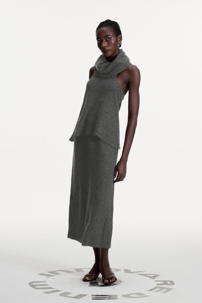 Christopher Cowl Neck Split Knit Skirt Set