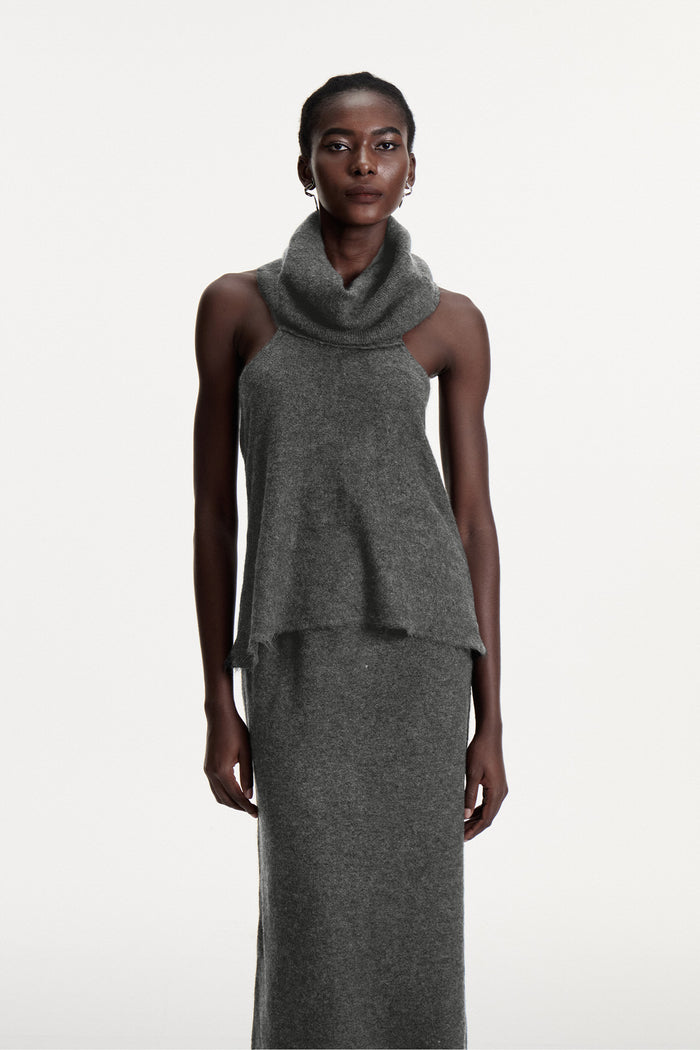 Christopher Cowl Neck Split Knit Skirt Set