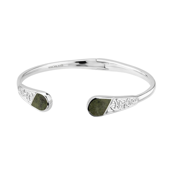 Solvar Connemara Marble Trinity Knot Hinged Bangle