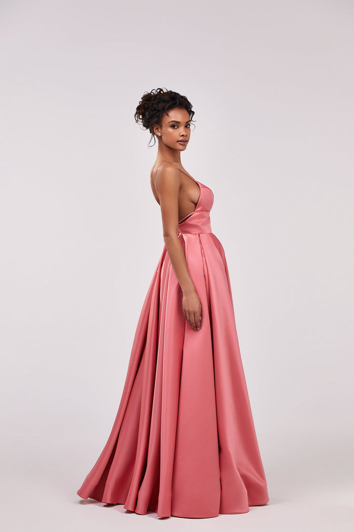 Coral Spaghetti strap ball dress with open back - Milla