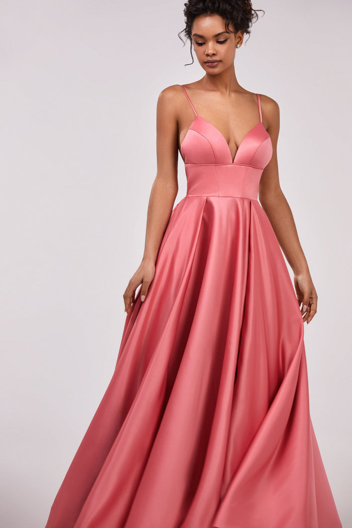 Coral Spaghetti strap ball dress with open back - Milla