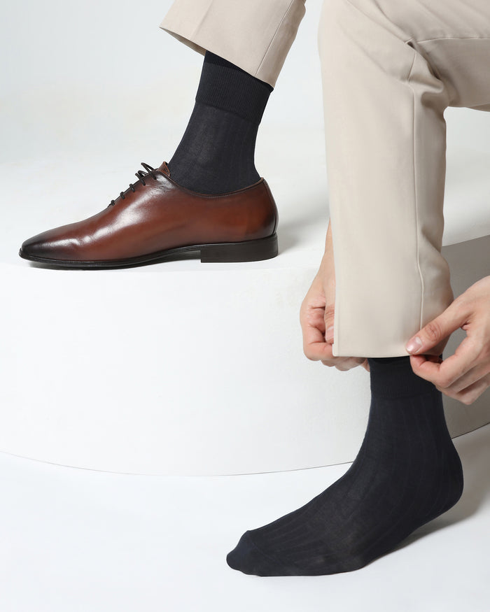Cotton Navy Knitted Socks - Vanek