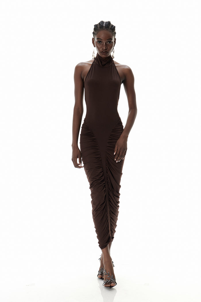 Cristiana Drawstring Ruch Midi Dress