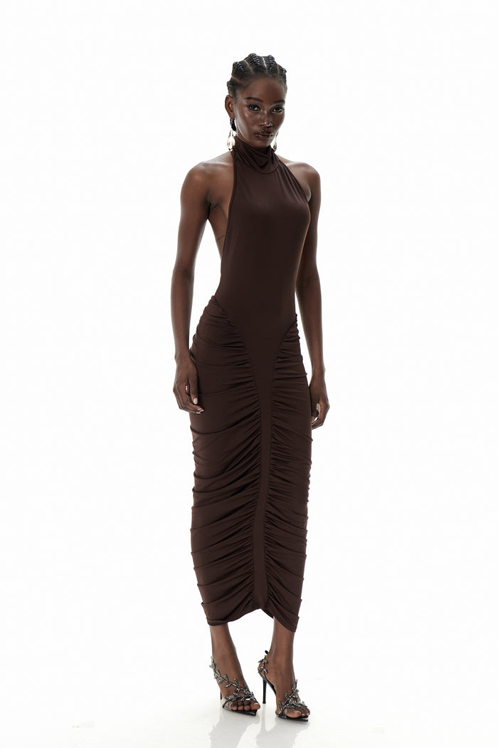 Cristiana Drawstring Ruch Midi Dress