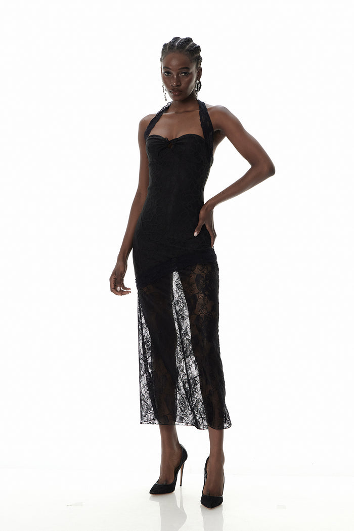 Curro Halter Neck Lace Maxi Dress